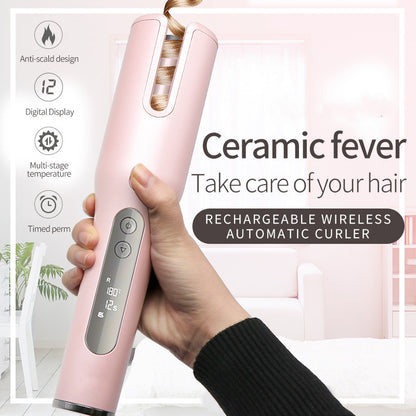 Wireless Automatic Hair Curler – USB, LCD, Ceramic Heating