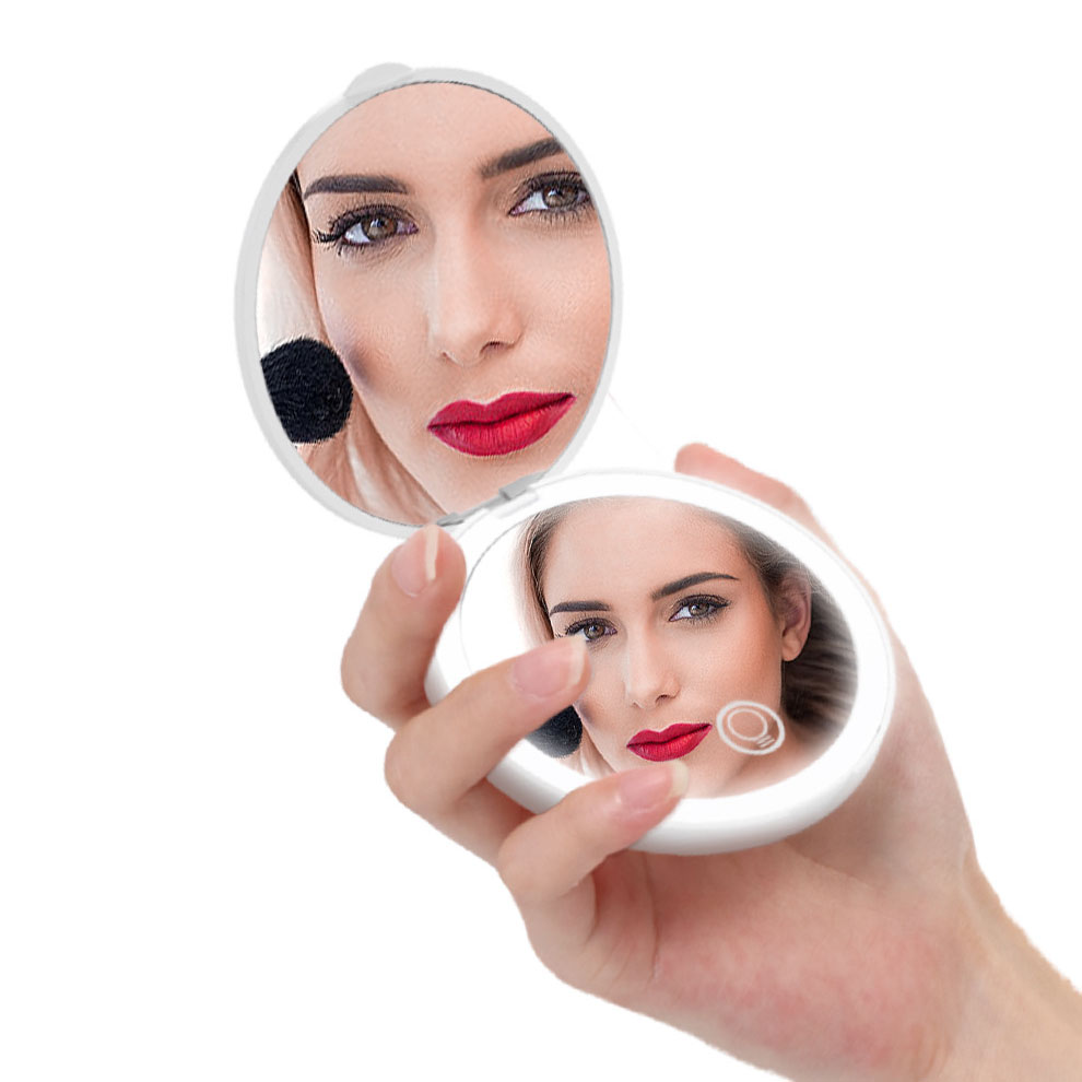 Portable Folding LED Makeup Mirror – 2X Magnification, Rechargeable