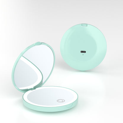 Portable Folding LED Makeup Mirror – 2X Magnification, Rechargeable