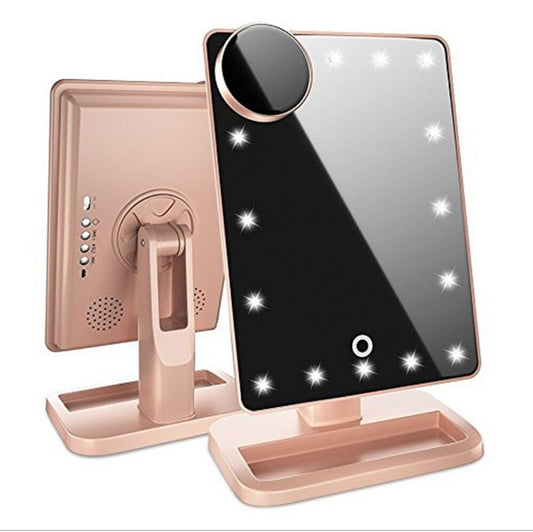 Touch Screen LED Makeup Mirror – 10X Magnification, Bluetooth Speaker
