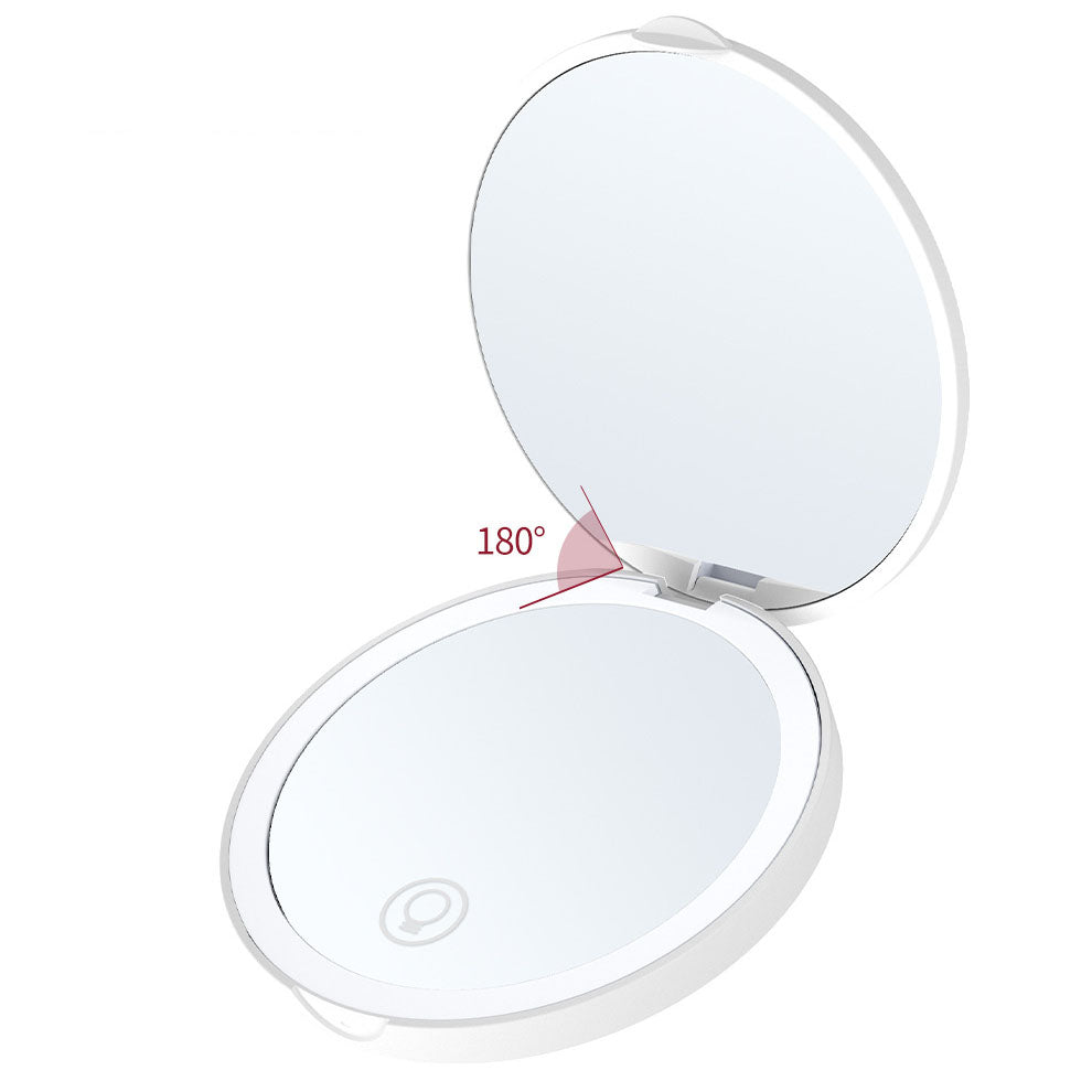 Portable Folding LED Makeup Mirror – 2X Magnification, Rechargeable