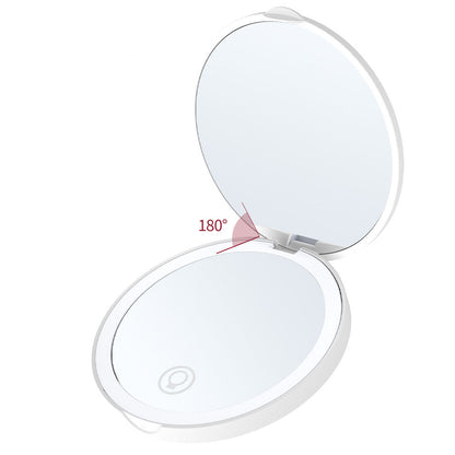 Portable Folding LED Makeup Mirror – 2X Magnification, Rechargeable