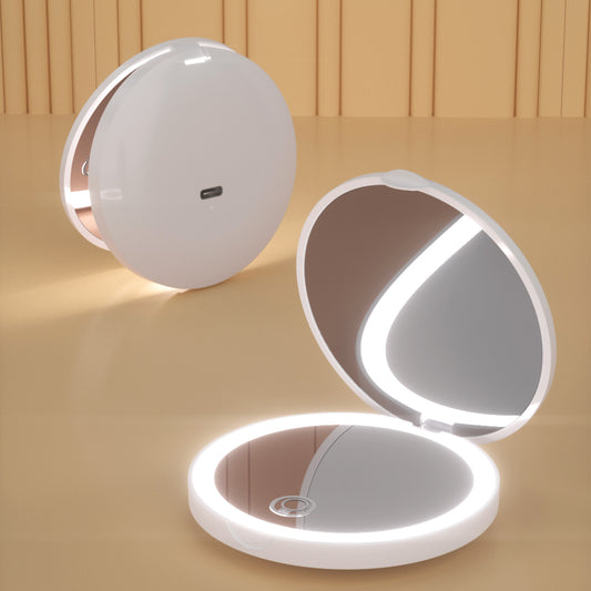 Portable Folding LED Makeup Mirror – 2X Magnification, Rechargeable